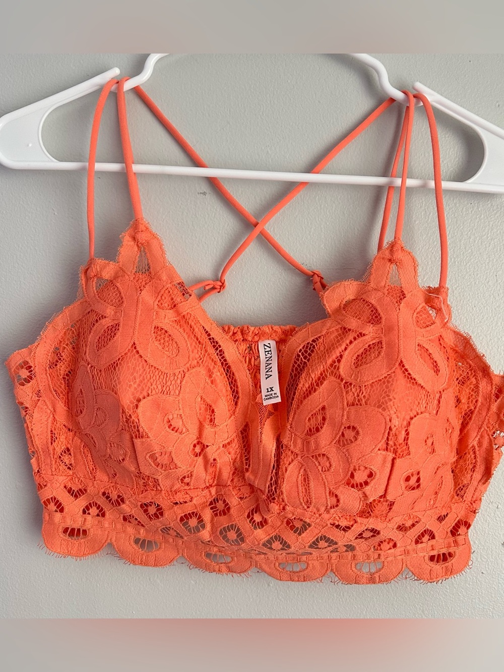 1X coral Zenana bralette smocked adjustable